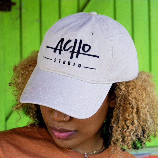 Acho Studio embroidered garment washed baseball cap (Black logo)