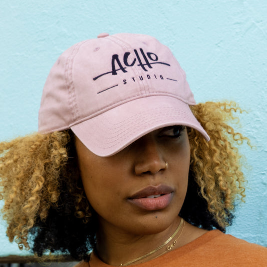 Acho Studio embroidered garment washed baseball cap (Black logo)